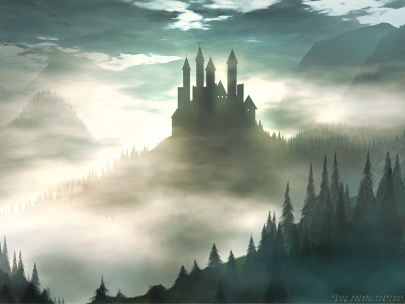 Castle on a Mountain — Green, Mysterious