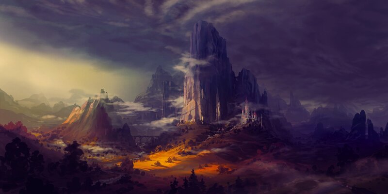 Castle on a Mountain — Purple, Dramatic, Sunset