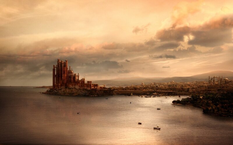 Castle on a Peninsula — Brown, Dramatic, Sunset, Digital Art, City