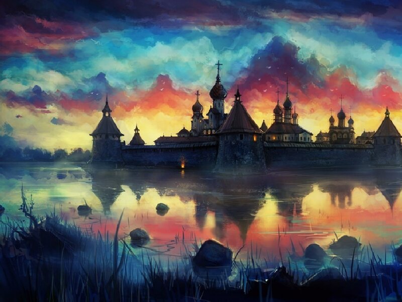 Castle on a River — Blue, Dramatic