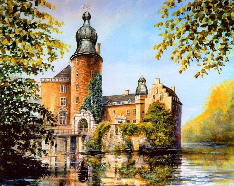 Castle on a River — Blue, Serene, Autumn