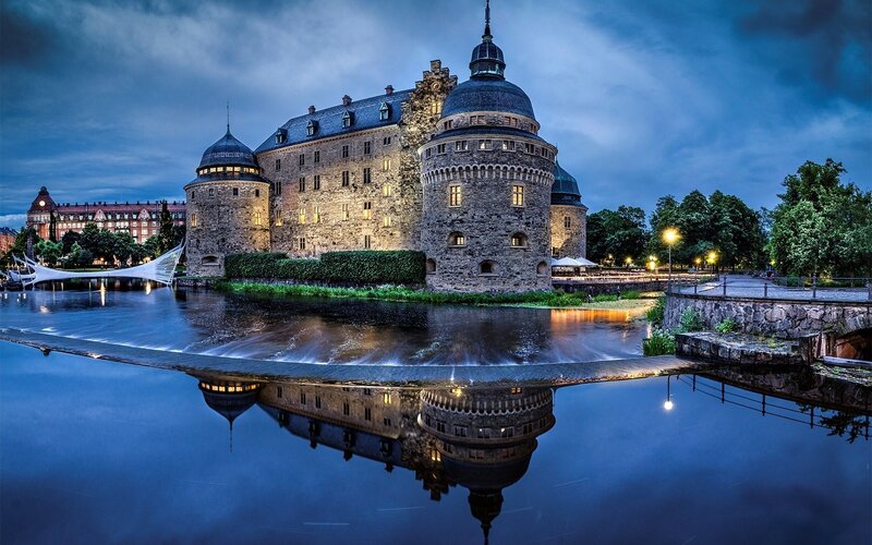 Castle on a River — Blue, Serene, Night