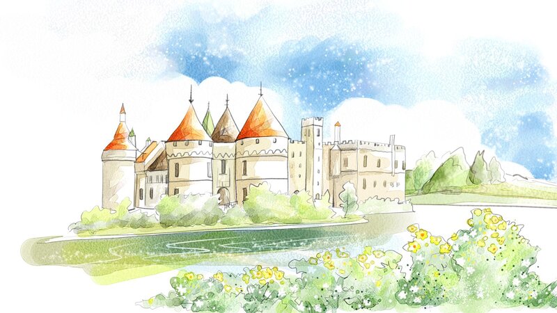 Castle on a River Island — Blue