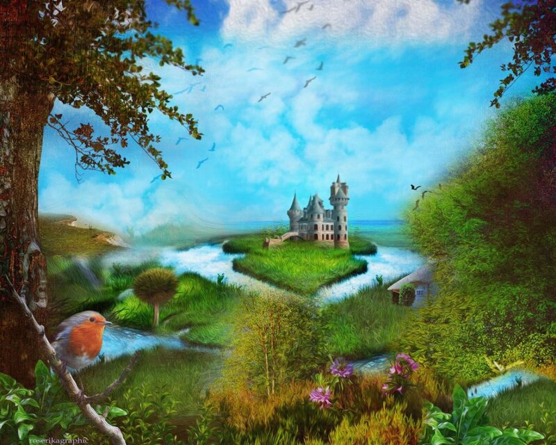 Castle on a River Island — Green, Serene, Afternoon