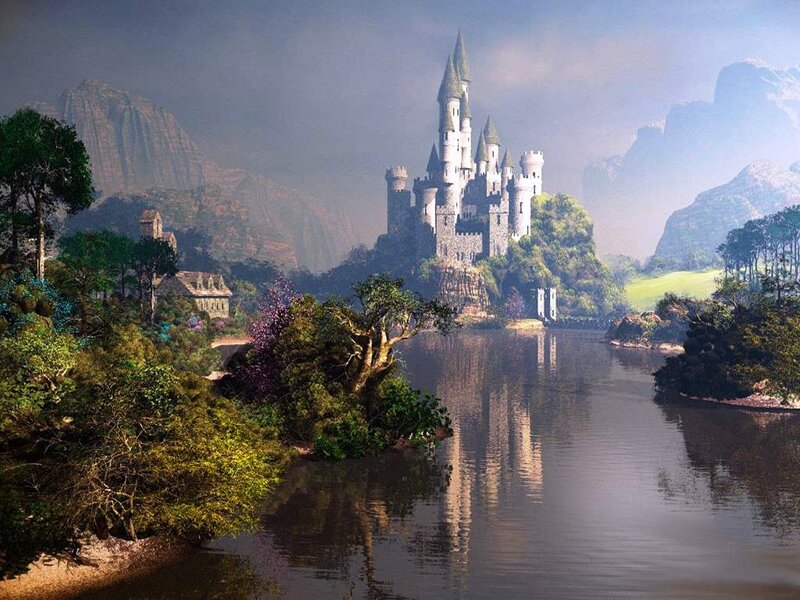 Castle on a River Island — Green