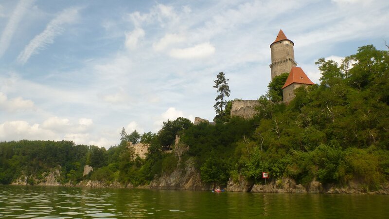 castle on a riverbank