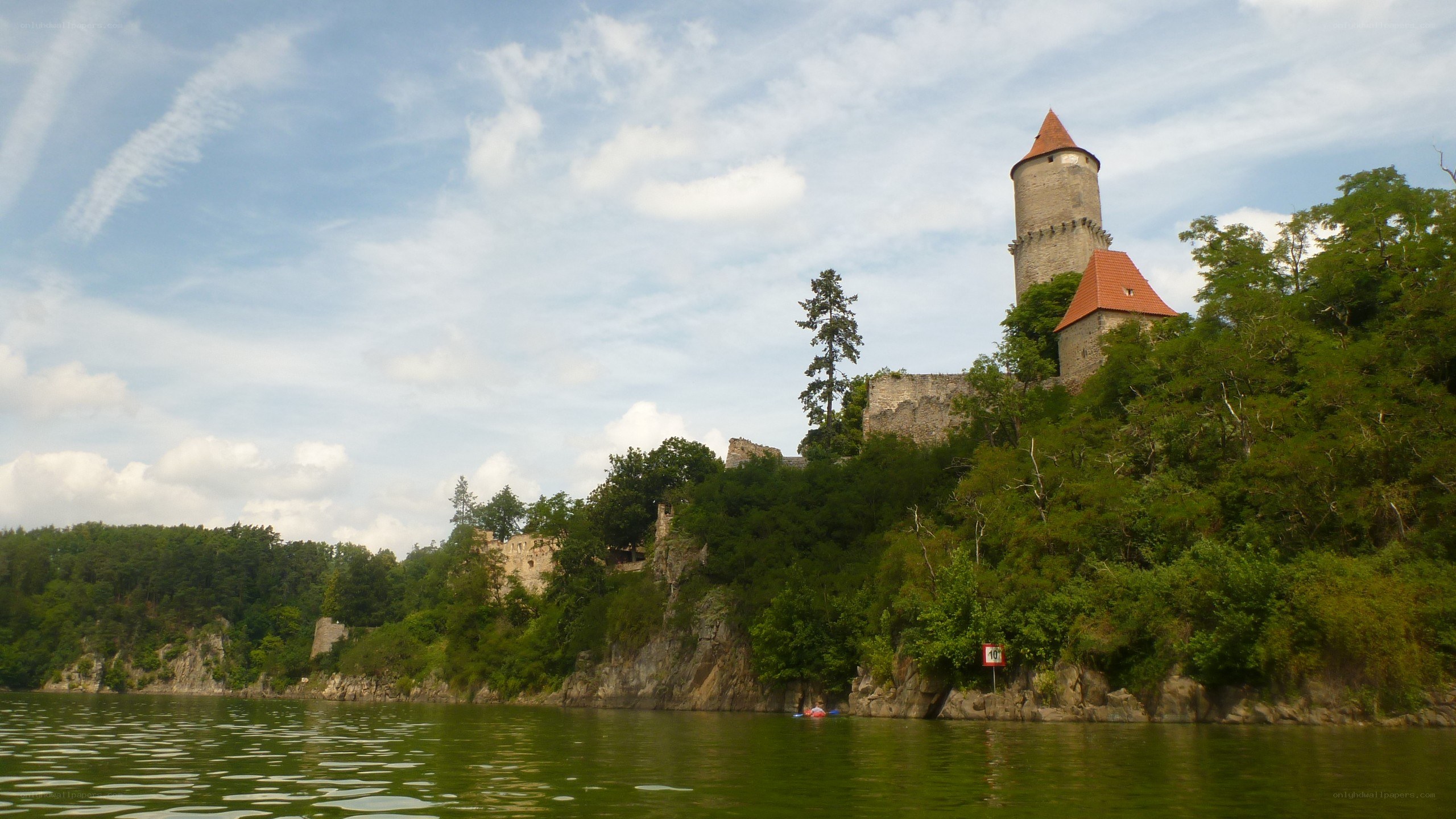 castle on a riverbank