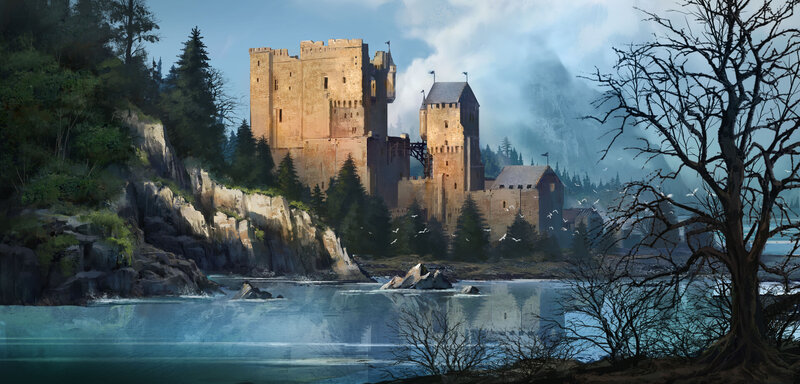 Castle on a Riverbank — Blue, Dramatic