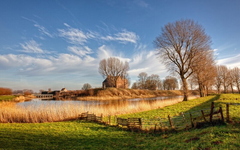 Castle on a Riverbank — Blue, Serene