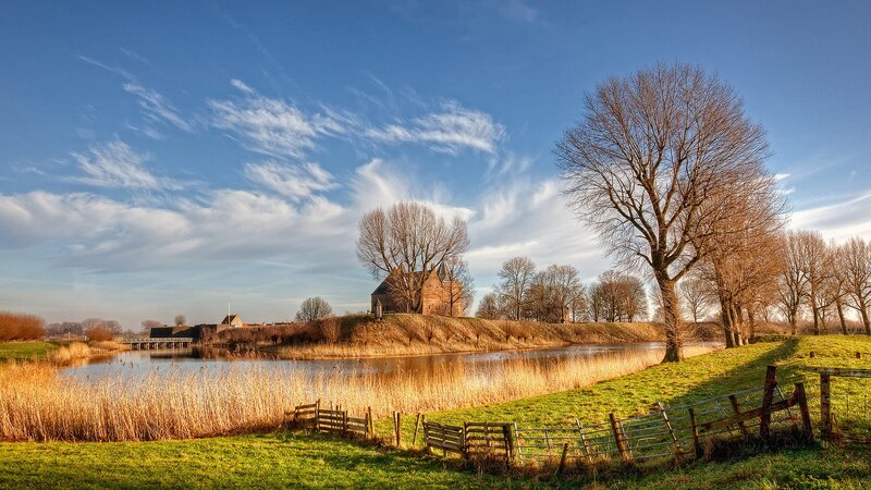 Castle on a Riverbank — Blue
