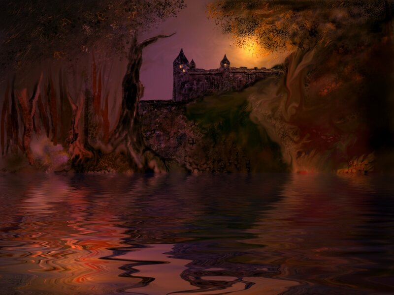 Castle on a Riverbank — Purple, Dramatic
