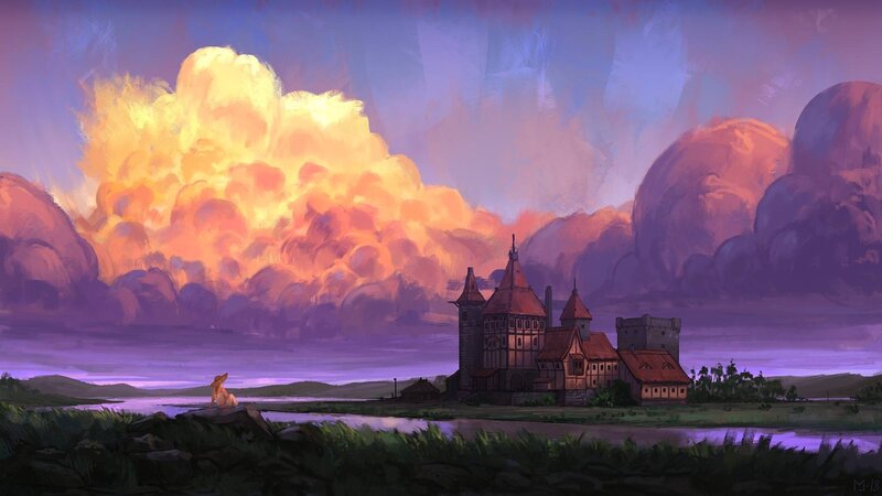 Castle on a Riverbank — Purple