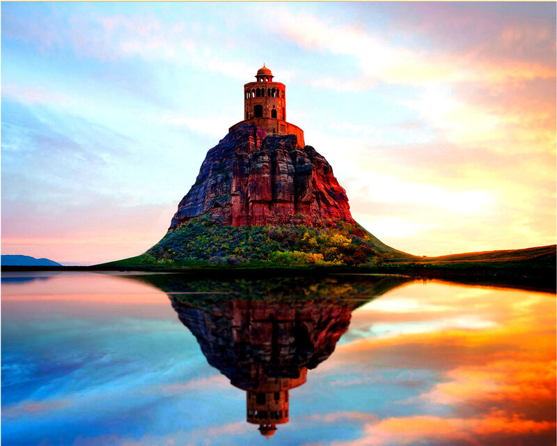 Castle on a Rock Island — Blue, Serene