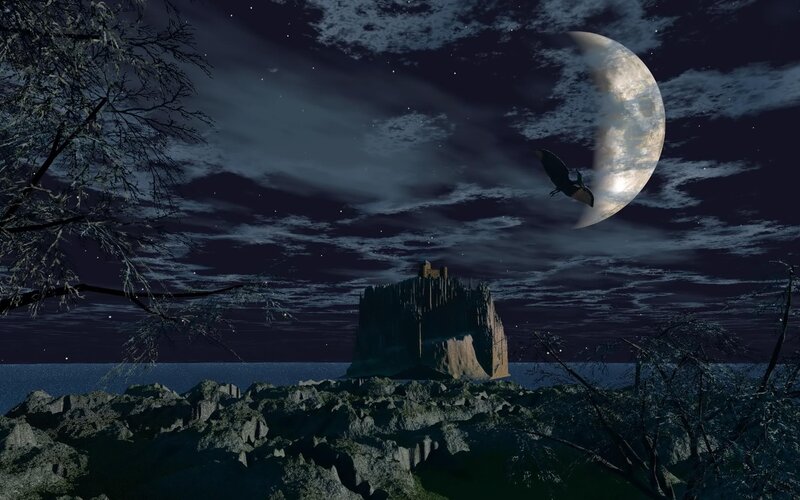 Castle on a Rock Island — Dark Blue