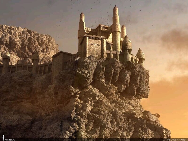 Castle on a Rocky Cliff — Brown, Dramatic