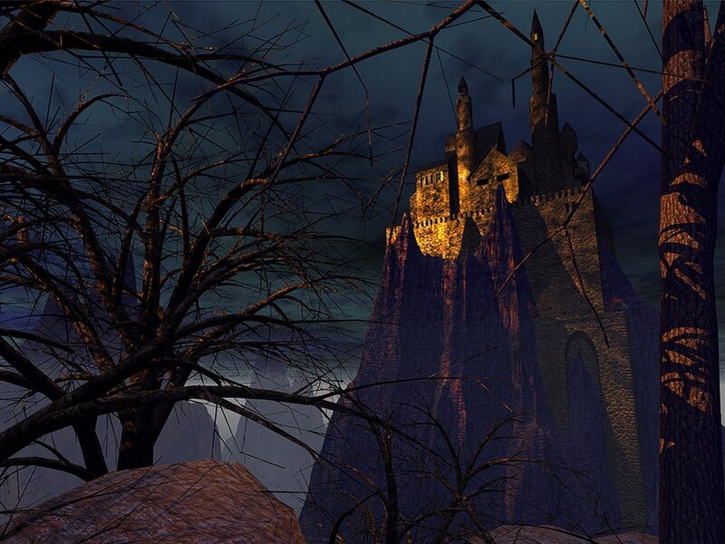 Castle on a Rocky Cliff — Dark Blue, Dramatic, Night