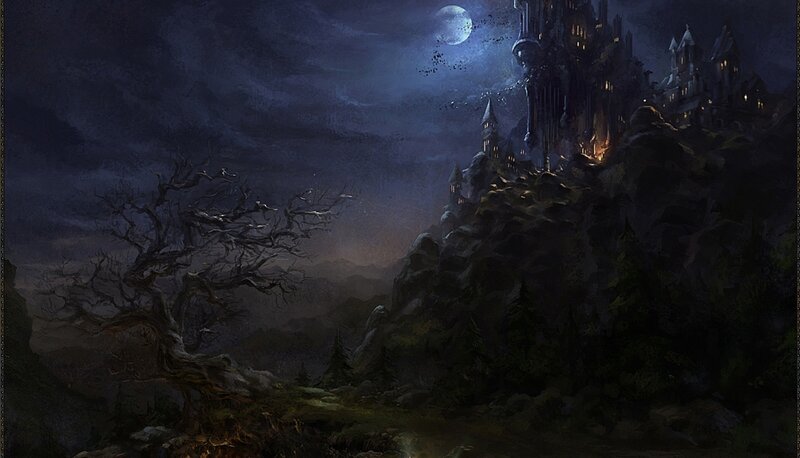 Castle on a Rocky Cliff — Dark Blue, Dramatic