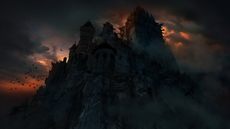 Castle on a Rocky Cliff — Dark Gray