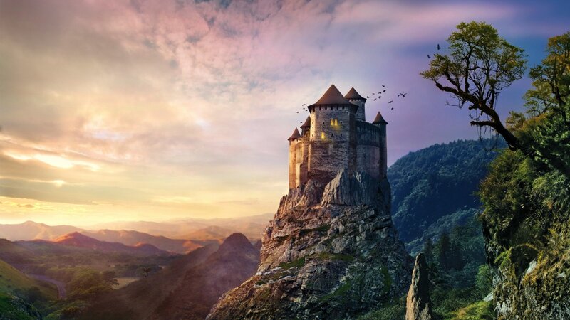 Castle on a Rocky Cliff — Purple