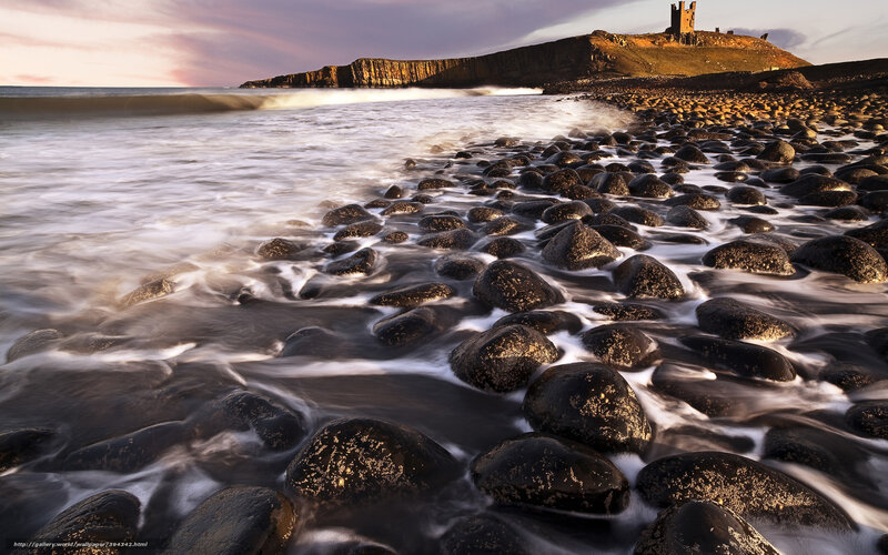 Castle on a rocky coast at sunset