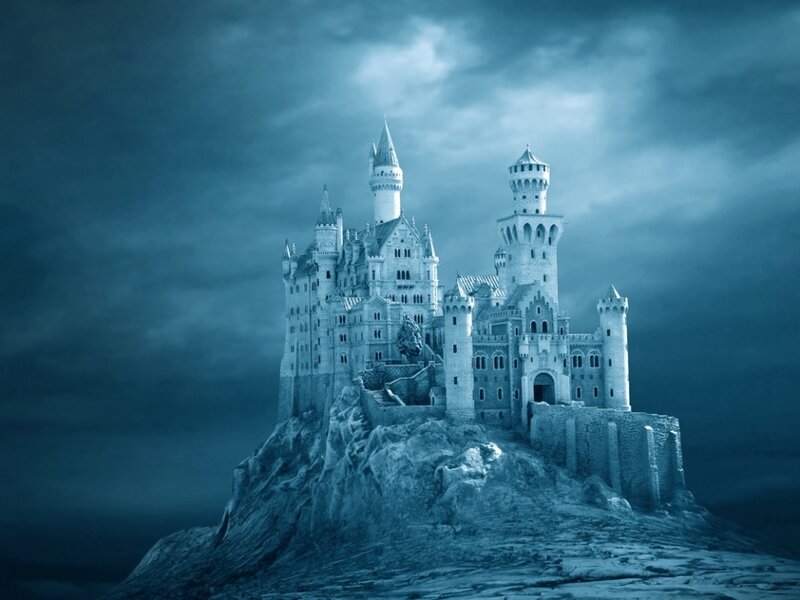 Castle on a Rocky Hill — Blue, Dramatic, Night