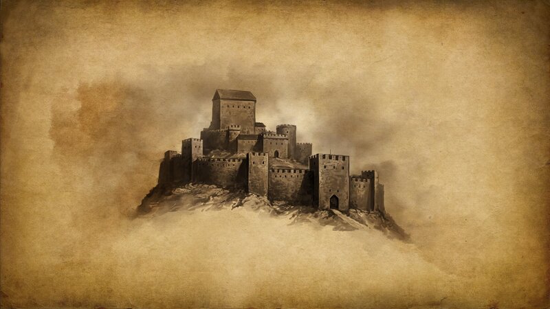 Castle on a Rocky Hill — Brown, Dramatic