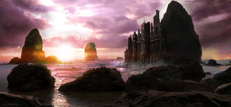 castle on a rocky island