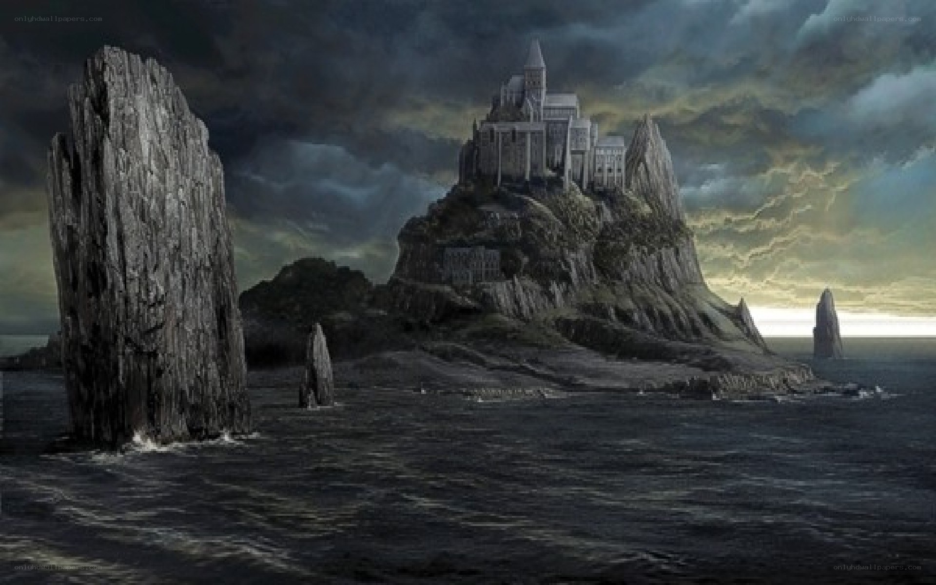 castle on a rocky island