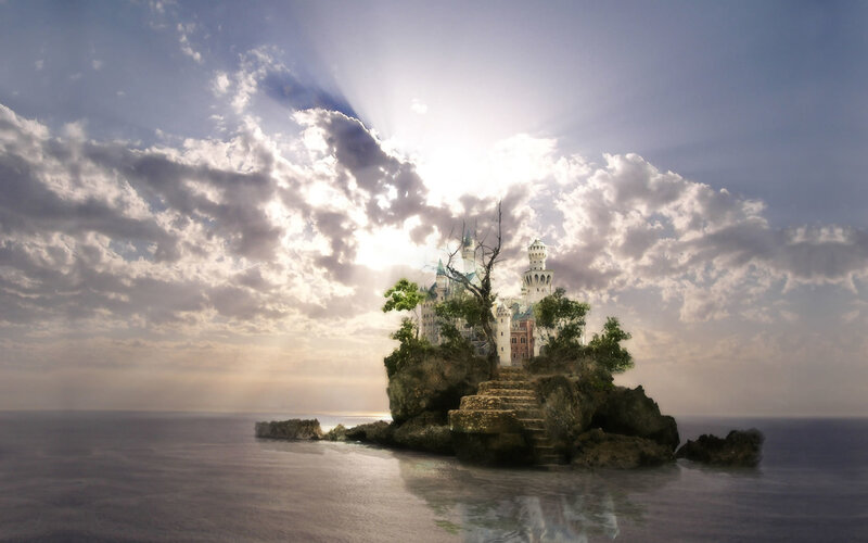 castle on a rocky island
