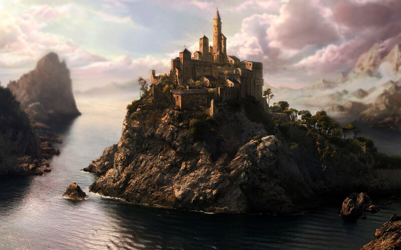 castle on a rocky island