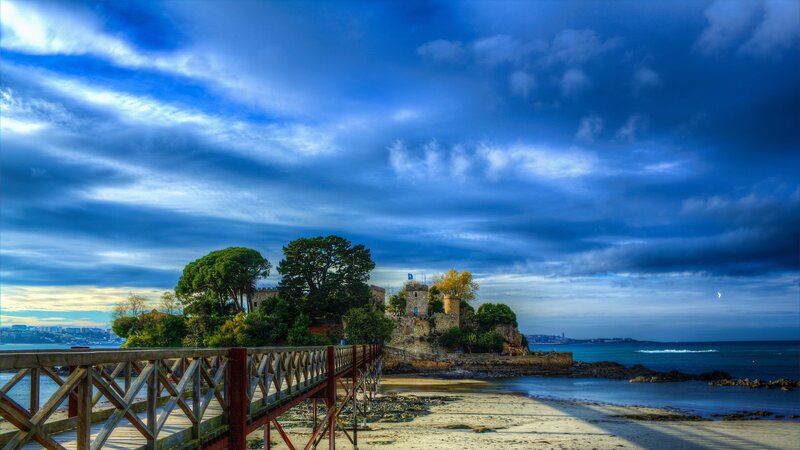 Castle on a Rocky Island — Blue, Dramatic, Sunset
