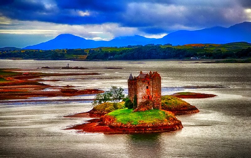Castle on a Small Island — Blue, Dramatic