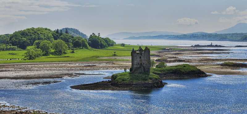 Castle on a Small Island — Blue, Serene, Afternoon