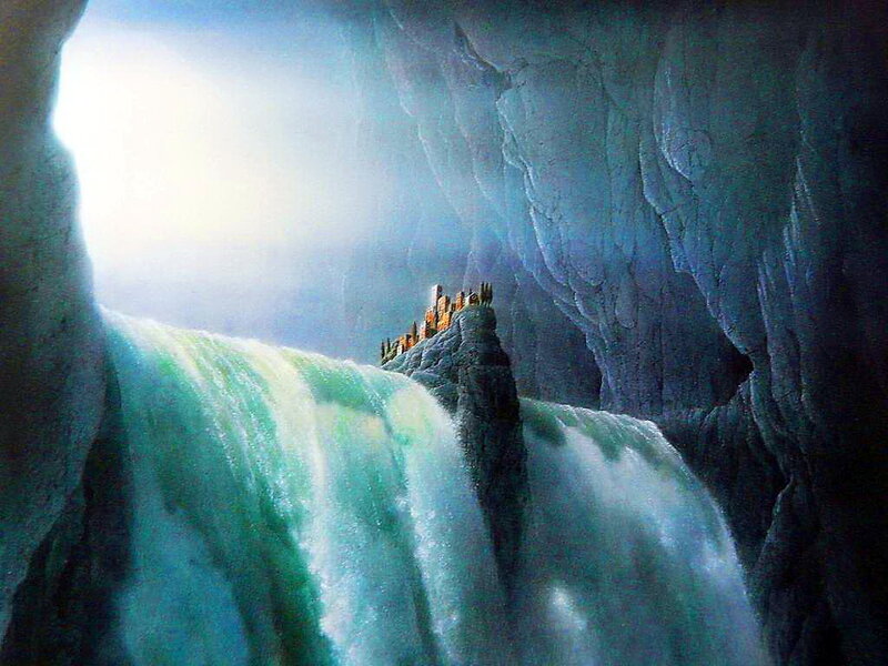 Castle on a Waterfall Cliff — Blue