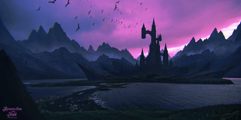 Castle on an Island — Purple, Dramatic