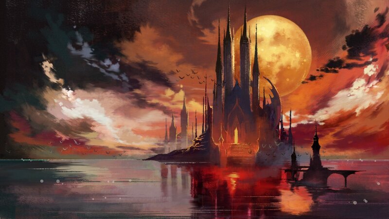 Castle on an Island — Red, Dramatic