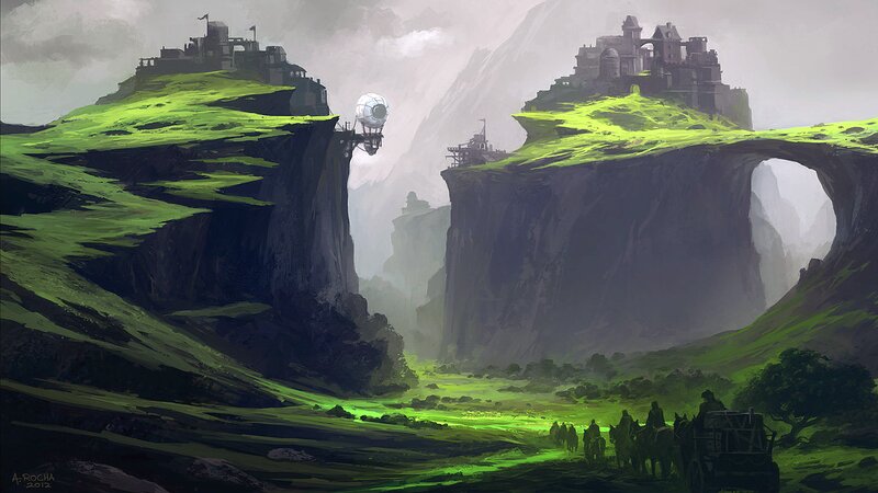 Castle on Cliff with Airship