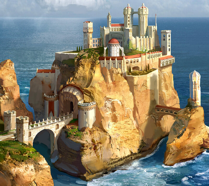 Castle on Coastal Cliff — Blue, Dramatic