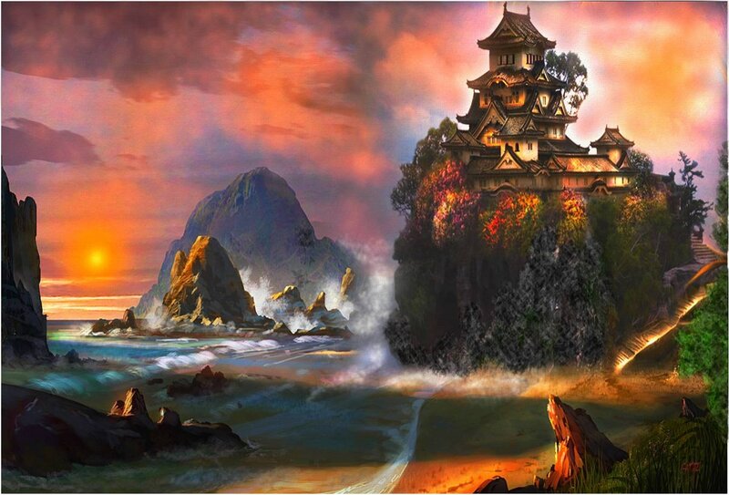 Castle on Coastal Cliff — Orange, Dramatic