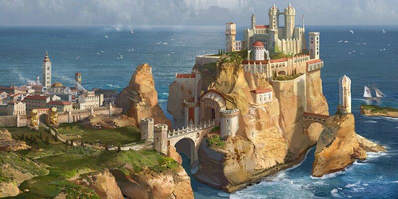 Castle on Coastal Cliffs — Blue