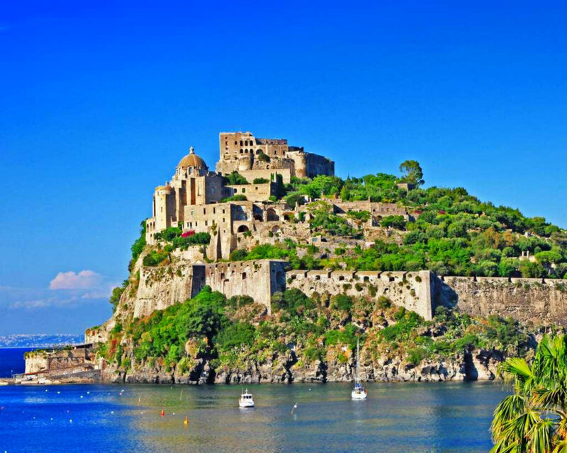 Castle on Coastal Hill — Blue, Serene