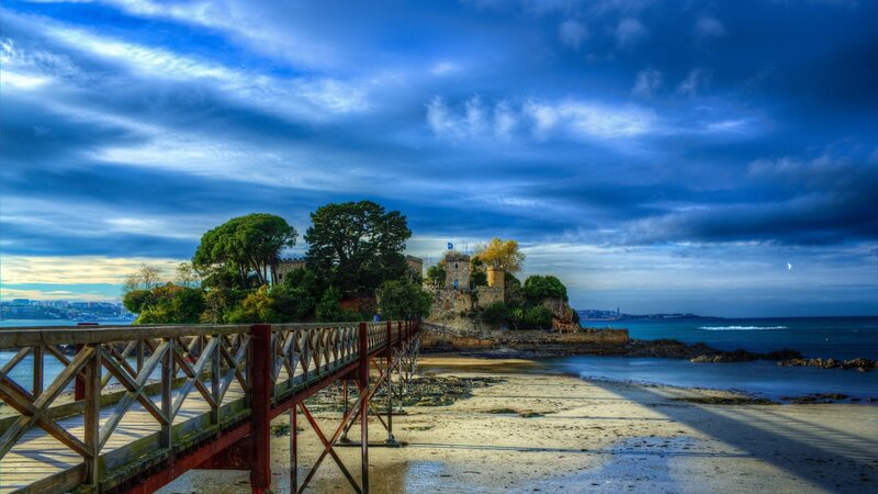 Castle on Coastal Island — Blue