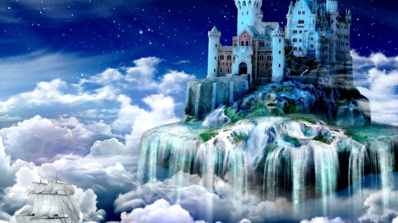 Castle on Floating Island — Blue, Fantastical