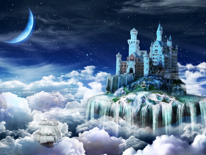 Castle on Floating Island — Blue, Fantasy