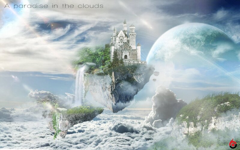 Castle on Floating Island — Blue, Serene