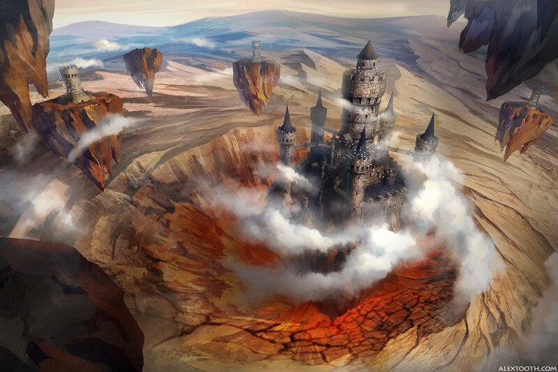 Castle on Floating Island — Brown, Dramatic
