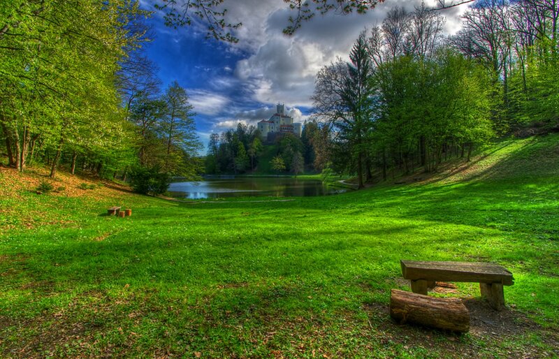 Castle on Hill Above Lake