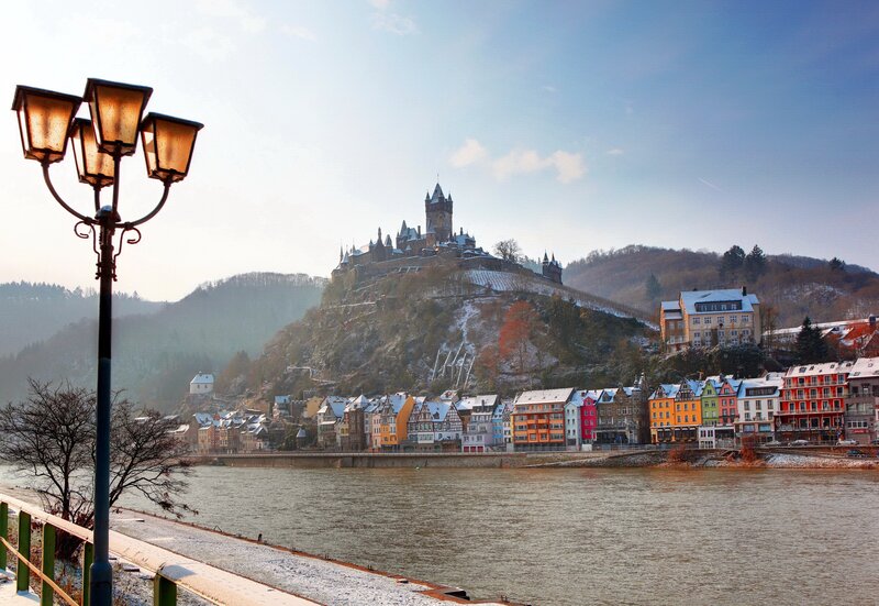 Castle on Hill Above Town — Blue, Serene
