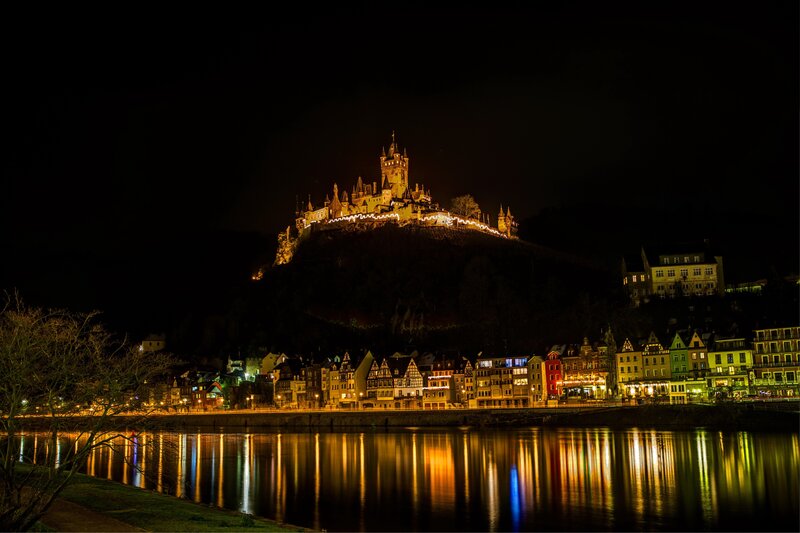 Castle on Hill at Night — Black, Serene