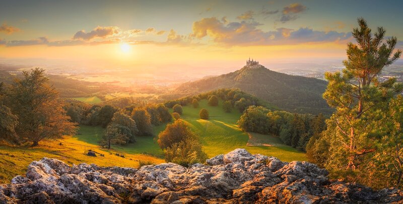 Castle on Hill at Sunset — Green